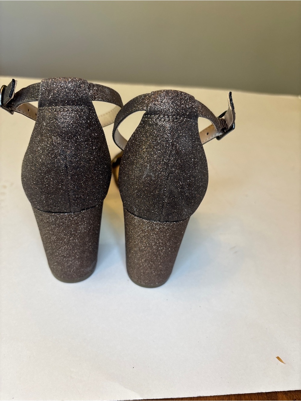Bandolino Armory Brown Glitter Ankle-Strap Block Heels - Picture 6 of 7